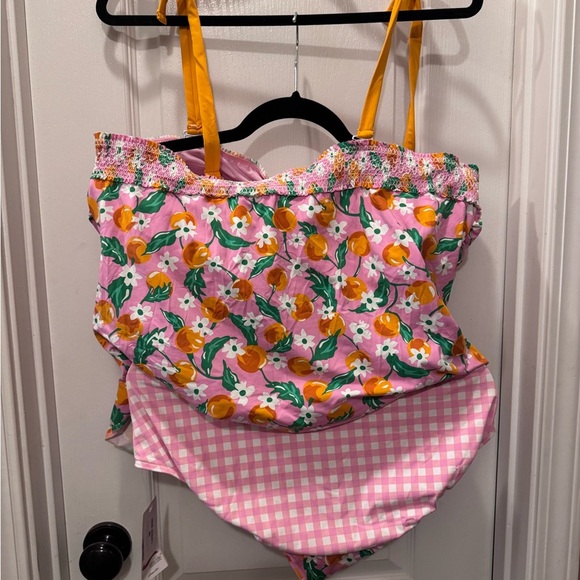 Draper James One Piece Pink and Orange Swimsuit with Playful Ruffles - Picture 2 of 2